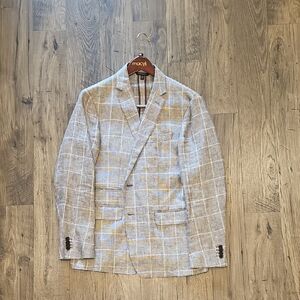 Banana Republic Brown Plaid Linen Blazer